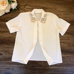 Unique Vintage Lauren Lee White Embroidered Blouse